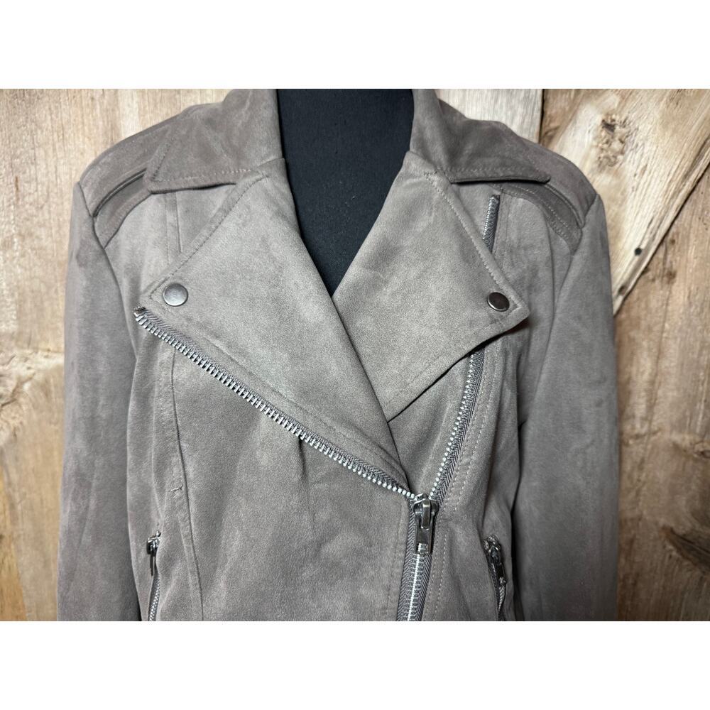 Premise Studio Women's L Soft Gray Faux Suede Leather Biker Moto Jacket Zip